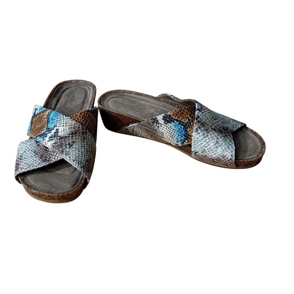 Natural Soul Snakeskin Print Cork Wedge Slide Sandals Blue Brown‎ Grey Womens